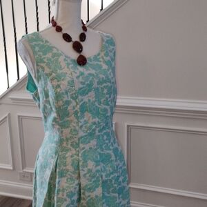 J Howard Brocade Dress Mint Green Cream With Gold Print Sz-16